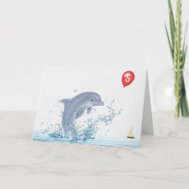 5. Geburtstagsdolphin mit Rotem Ballon Karte