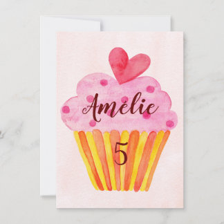 5. Geburtstagseinladung - Cupcake-Aquarellmädchen Einladung