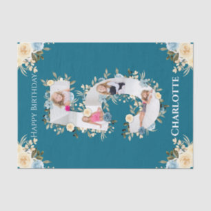 5. Geburtstagsfoto Collage Aquamarin Blue Yellow B Seidenpapier