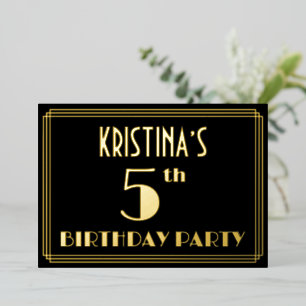 5. Geburtstagsparty: Art Deco Look "5", w/ Name Folieneinladung