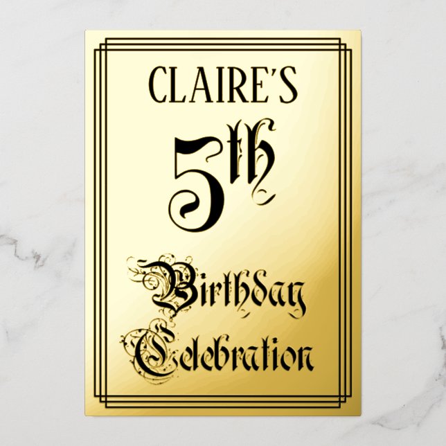 5. Geburtstagsparty — Elegantes Script + Individue Folieneinladung (Vorderseite)