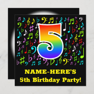 5. Geburtstagsparty: Fun Music Symbols, Regenbogen Einladung