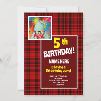 5. Geburtstagsparty Karo Kariert Red Black Einladung