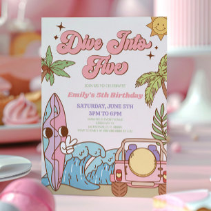 5. Geburtstagsparty mit 5 Groovy Retro Einladung