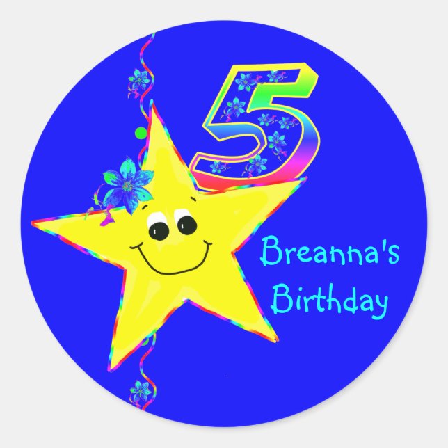 5. Geburtstagsparty Stars Stickers (Vorderseite)