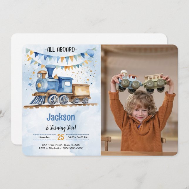 5. Geburtstagszug Party Foto Einladung (Vorne/Hinten)