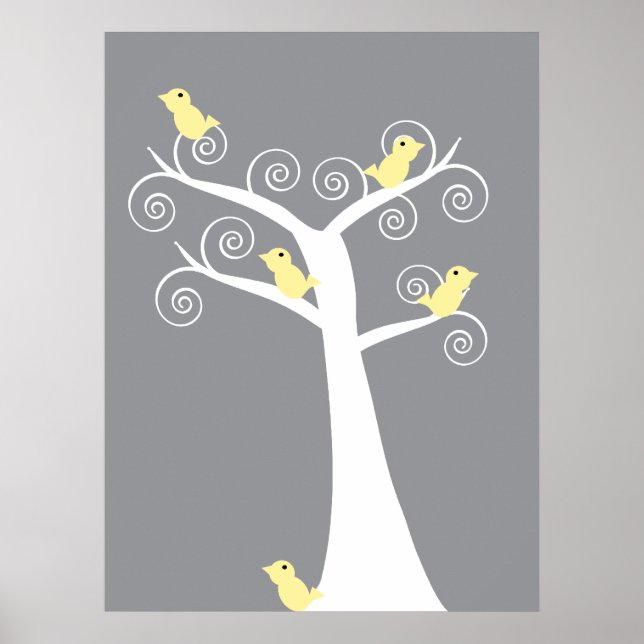 5 Gelbe Vögel drucken Poster (Vorne)