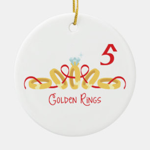 5 Goldene Ringe Keramik Ornament
