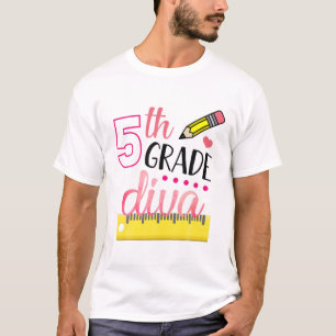 5. Grad Diva Niedlich erster Tag der Schule Kinder T-Shirt