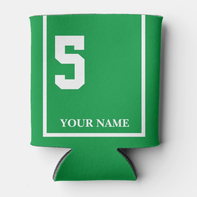 5 Grün mit weißem Sattelleder Dosenkühler (Vorderseite)