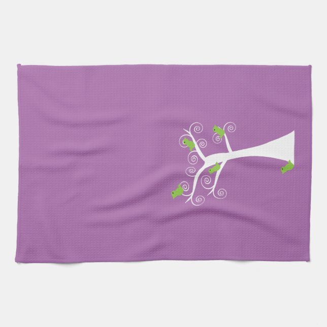 5 Grüne Vögel in Baumküche Handtücher (Horizontal)