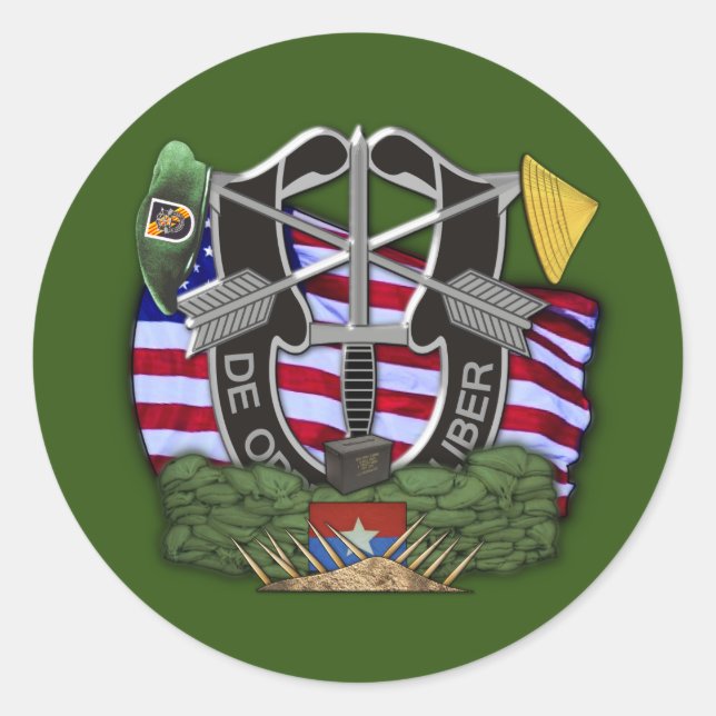 5. Gruppe der Sondereinheiten Green Berets Vietnam Runder Aufkleber (Vorderseite)