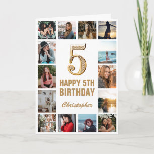 5. Happy Birthday Gold und White Foto Collage Karte