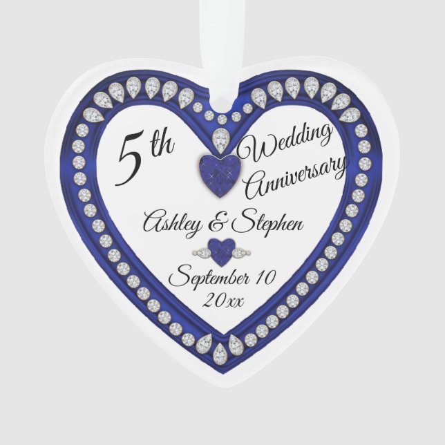5. Hochzeit Jubiläum Sapphire Diamond Keepake Ornament (Vorderseite)
