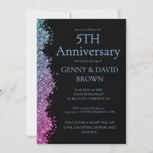 5. Hochzeitstag Blau Lila Faux Glitter Einladung