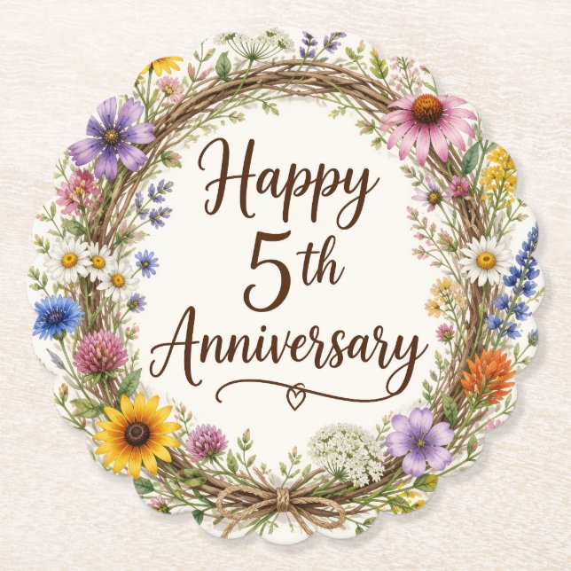 5. Hochzeitstag Floral Untersetzer (Vorderseite)