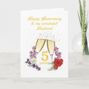 5. Hochzeitstag für den Ehemann mit Champagner Karte