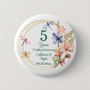 5. Hochzeitstag Holz Goldrahmen Floral Button
