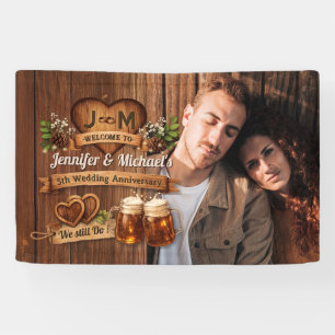 5. Hochzeitstag Holz-Jubiläumsfoto Willkommen Rust Banner