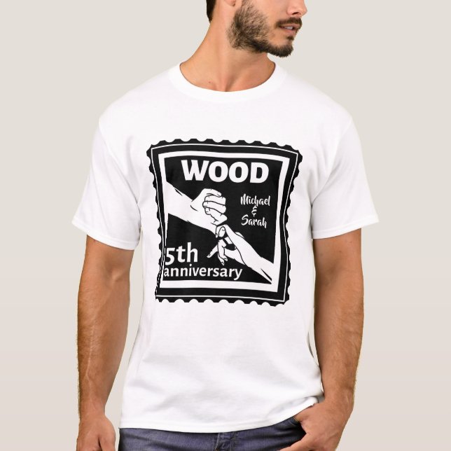 5. Hochzeitstag mit Händchenholz T-Shirt (Vorderseite)