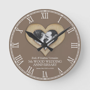5. Hochzeitstag mit Holz - Foto Runde Wanduhr