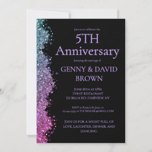 5. Hochzeitstag Pink Purple Faux Glitter  Einladung