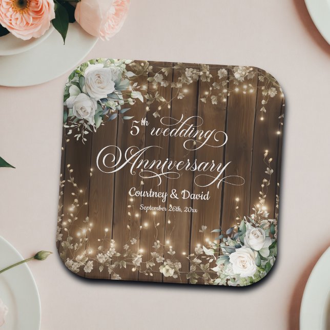 5. Hochzeitstag Rustikale Saitenlichter Pappteller (Von Creator hochgeladen)