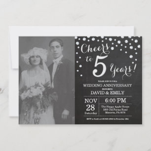5. Hochzeitstag Schwarzes Silber Chalkboard Einladung