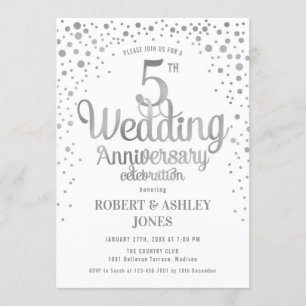 5. Hochzeitstag - Silber u. Weiß Einladung