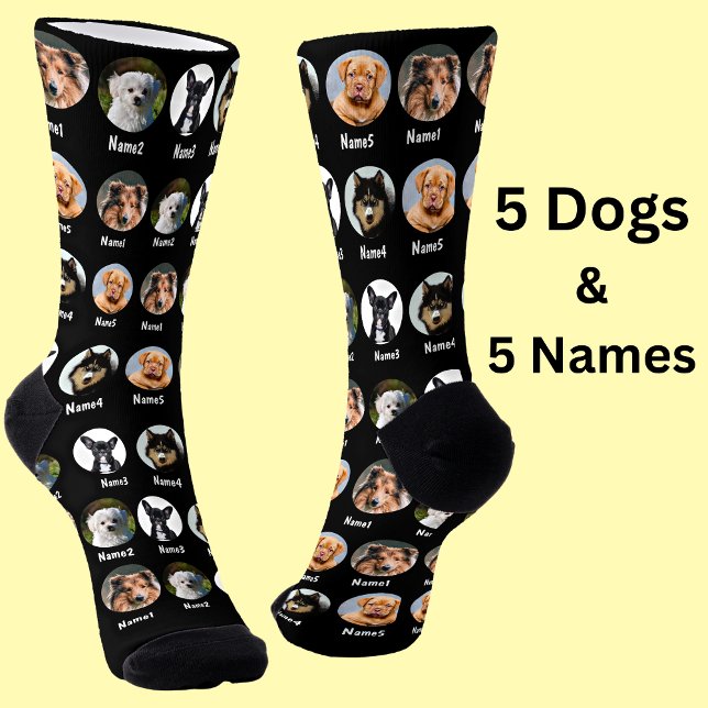 5 Hunde, 5 Namen, Hunde Foto - Personalisiert Schw Socken (Von Creator hochgeladen)