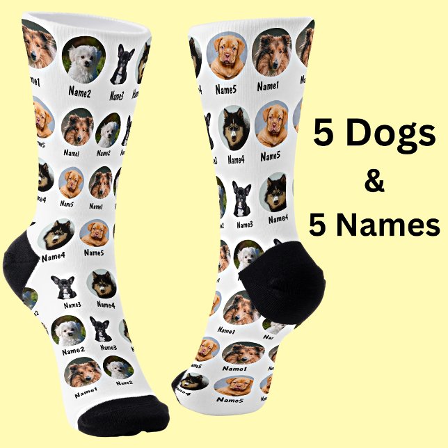 5 Hunde, 5 Namen, Hunde Foto - Personalisiert weiß Socken (Von Creator hochgeladen)