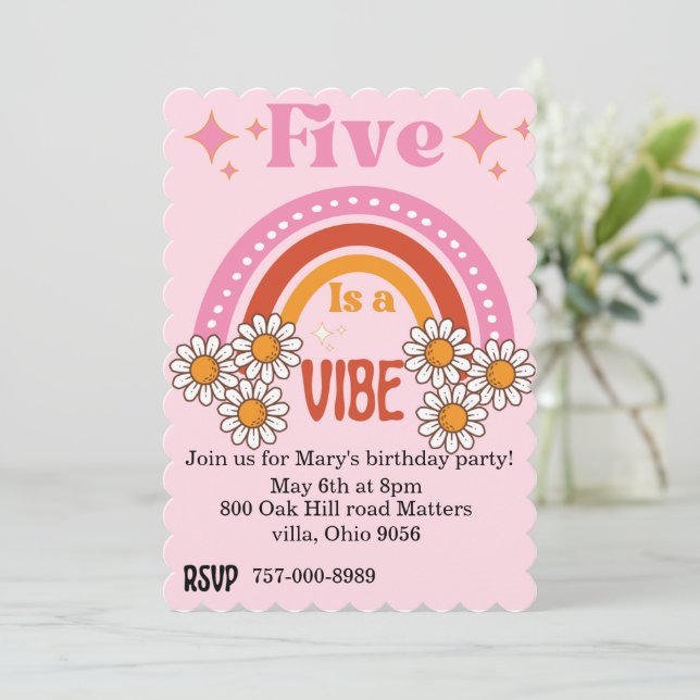 5 ist ein vibe Geburtstag Einladung (Stehend Vorderseite)