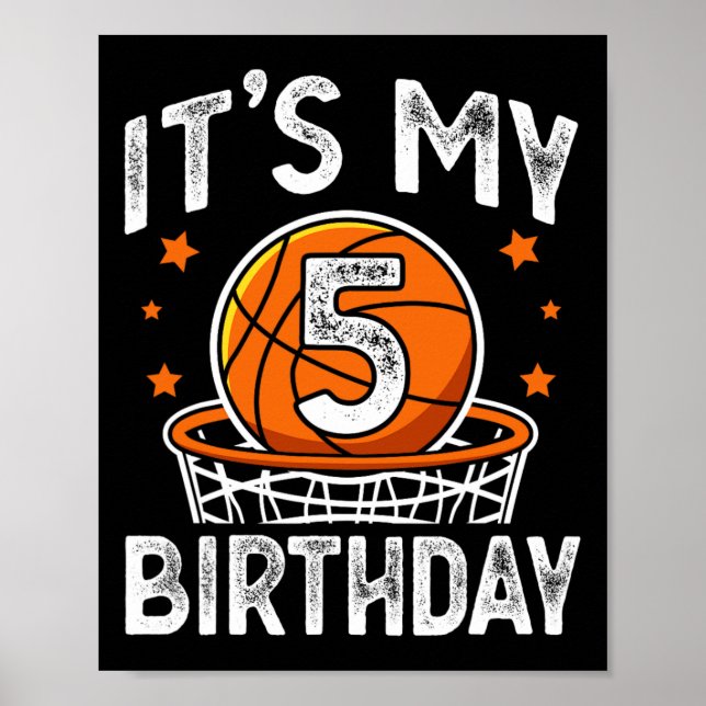 5 Jahre alt Kinder Basketball Sport 5th Birthday B Poster (Vorne)