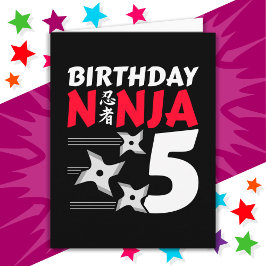 5 Jahre alt Ninja Party Stars Kinder 5. Geburtstag Karte