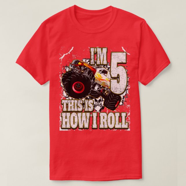 5 Jahre alter Monster Truck Geburtstag T-Shirt (Design vorne)