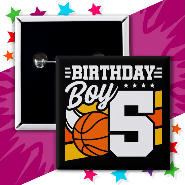 5 Jahre altes Basketball Party Thema 5th Birthday  Button (Von Creator hochgeladen)