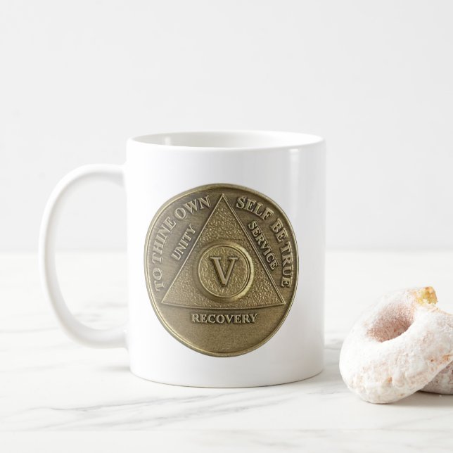 5 Jahre Sober Medallion Coin Happy Anniversary Kaffeetasse (Mit Donut)