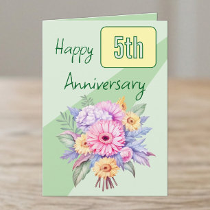 5. Jahrestag Gerbera Blumen grün Karte