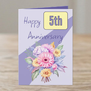 5. Jahrestag Gerbera Blumen lila Karte