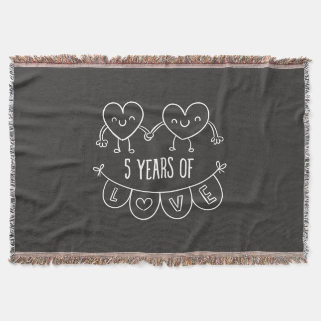 5. Jahrestag Geschenk Chalk Herzen Decke (Vorderseite)