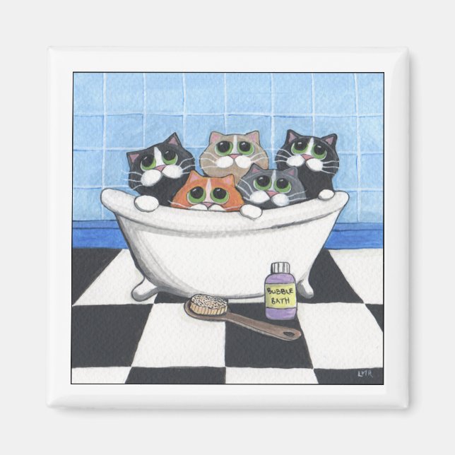 5 Katzen, die ein Bad einnehmen - Katze Magnet (Vorne)