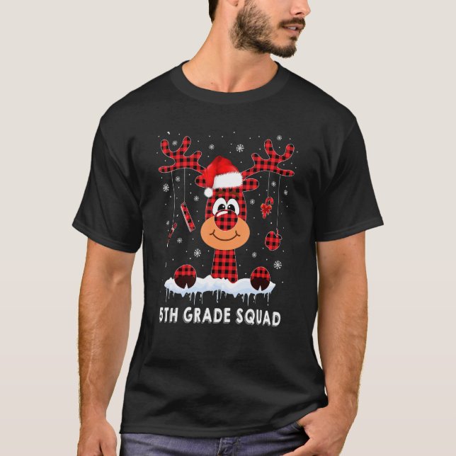 5. Klasse Squad Kariert Rentier Weihnachtsmannmütz T-Shirt (Vorderseite)