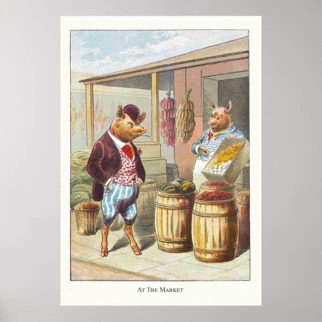 5 Kleine Schweine: auf dem Markt Poster (Vorne)