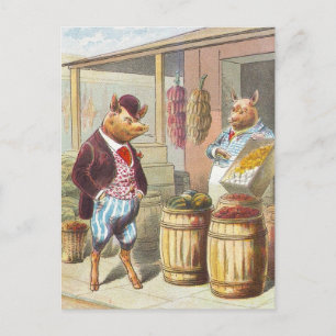 5 kleine Schweine: Auf dem Markt Postkarte
