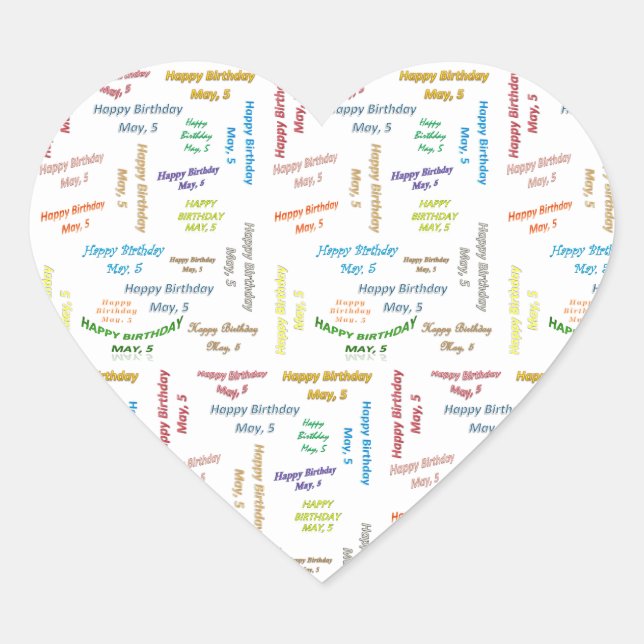 5. Mai, 5 Geburtstag Herz-Aufkleber (Vorderseite)