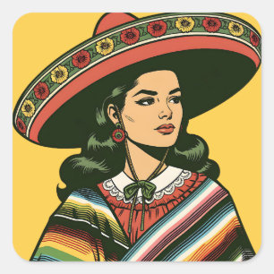 5. Mai Fiesta Retro Sarape Party-Favor Quadratischer Aufkleber