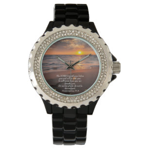5. Mose 31,8 Christlicher Ozean mit Sonnenuntergan Armbanduhr