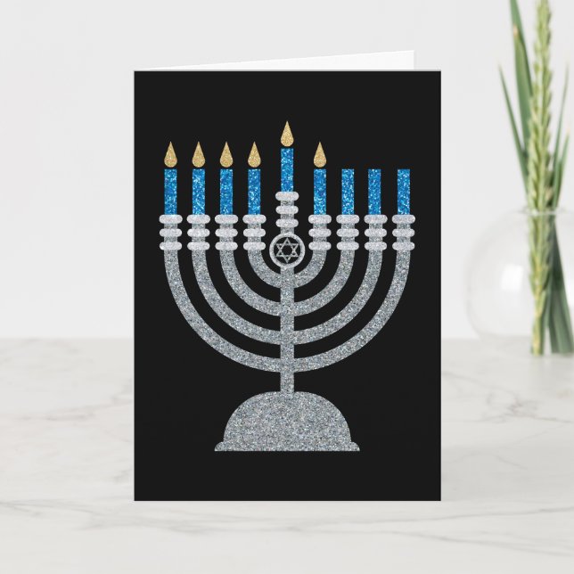 5. Nacht der Hanukkah Glitzer Card Dankeskarte (Vorderseite)