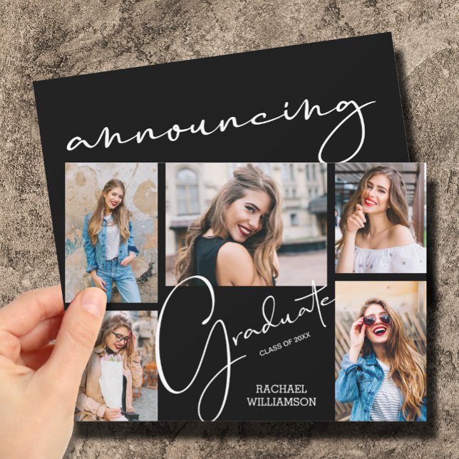 5 Photo Black Graduation Announcements Einladung (Von Creator hochgeladen)