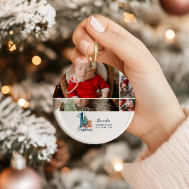 5 Photo Blue Teddy Baby 1st Christmas Keramik Ornament